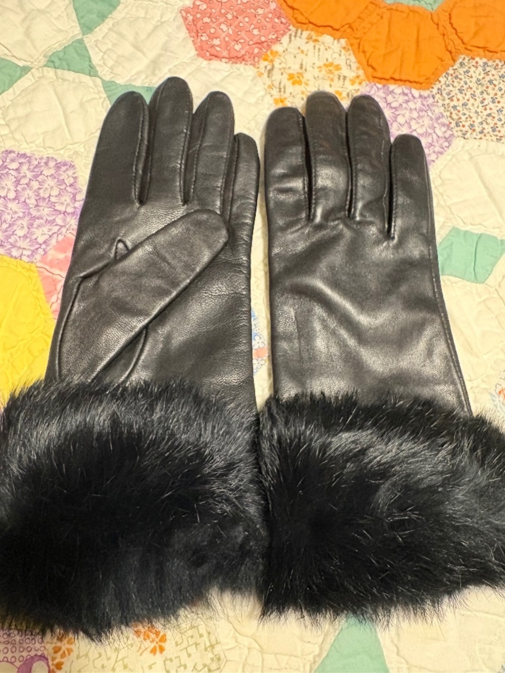 Black Leather fur trim Gloves